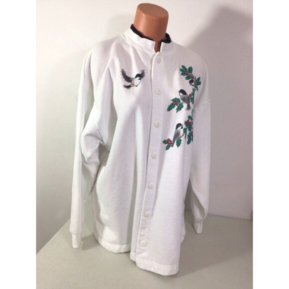 Vintage Morning Sun Sweatshirt Button Front Cardigan Bird Print Womens XL - Picture 1 of 8